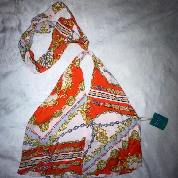 (NWT) Forever 21 - Halter tie top, orange, multi-colored - Picture 1 of 6